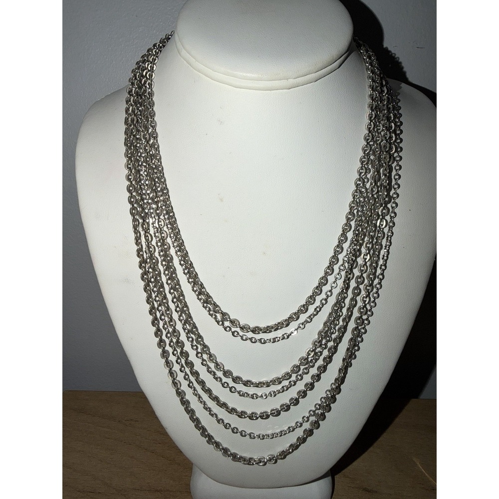 Vintage Avon‎ 7 Strand Silver Tone Chain Necklace – 18" Multi strand